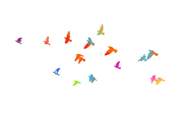 Abstract multicolored flying birds. Mixed media. Vector illustration