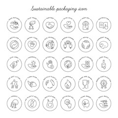 Vector set of linear circle design elements, logo templates, icons, and badges for eco packaging.