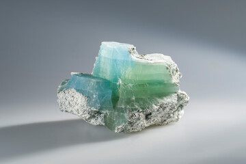 Brucite (hydroxide class) mineral magnesium hydroxide, fused green blue crystals. Museum Mineral Series. Mineralogical sample - obrazy, fototapety, plakaty