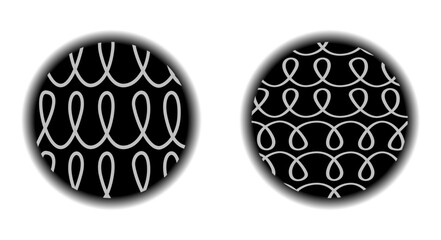 Two black rounded shapes with curved lines inside.