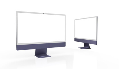 Realistic flat screen computer monitor 3de style mockup with blank screen isolated 3d - obrazy, fototapety, plakaty