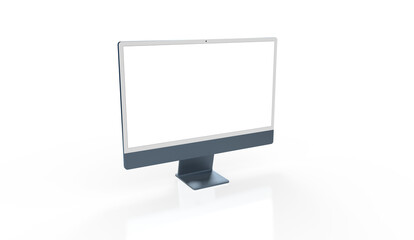 Realistic 3D Computer, with a white screen, isolated on a background