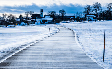 country road in winter - snow
