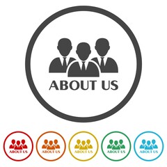 About-us people group icon. Set icons in color circle buttons