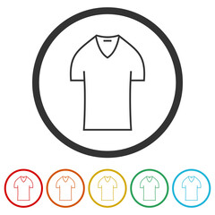 T-shirt design template. Set icons in color circle buttons