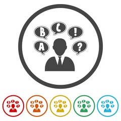 Quiz test icon. Set icons in color circle buttons