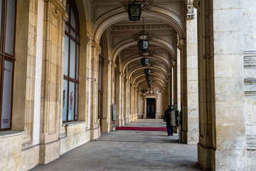 Historic building architecture in Bucharest, Romania, 2022