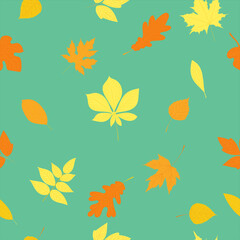 Fototapeta na wymiar seamless green background with yellow leaves, vector