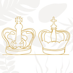 crown drawing by one continuous line, vector