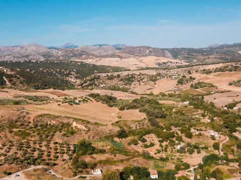 Beautiful landscape of the Ronda mountains on a sunny day. Andalusia, Spain