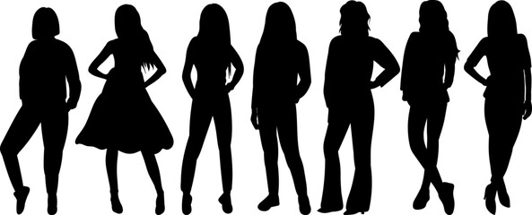 women, girls crowd silhouette isolated, vector