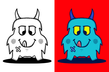 Monster cute hand drawn cartoon vintage style free vector