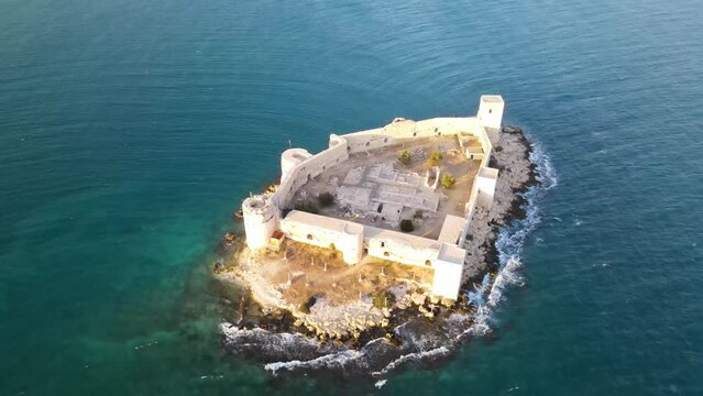 Aerial view of the maiden castle (Kiz Kalesi) in Mersin Turkey.