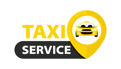 Taxi service badge. Taxi map pointer. Vector icon for business and advertising. Public transport design