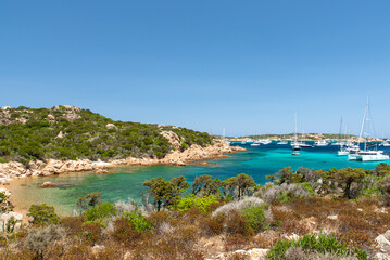 Budelli island, Maddalena archipelago, Sardinia, Italy. The various shades of green and blue of a crystalline sea