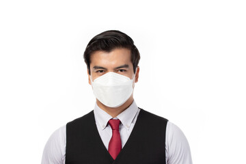 Businessman wearing face mask protect filter pm2.5 anti pollution, anti smog, viruses, Covid 19. Air pollution, environmental concept.