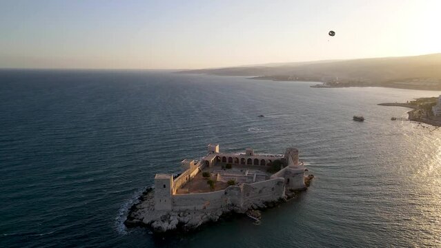 Aerial view of the maiden castle (Kiz Kalesi) in Mersin Turkey.