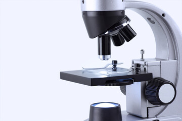 Close-up of microscope at laboratory, biology lesson, chemical research