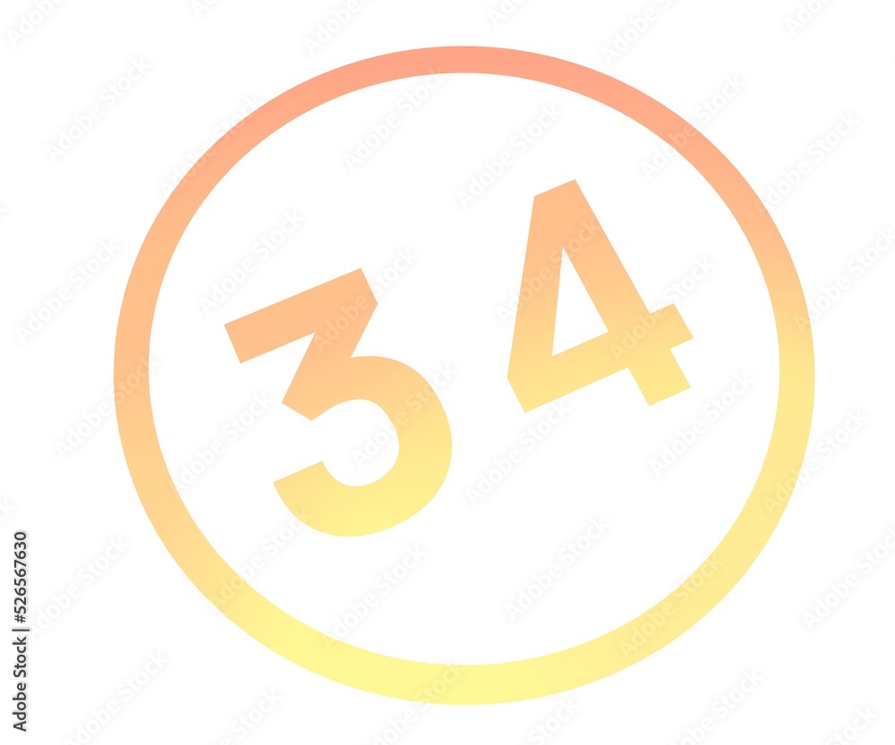 Poster colored number 34 in a circle from a gradient. enumeration and numbering.