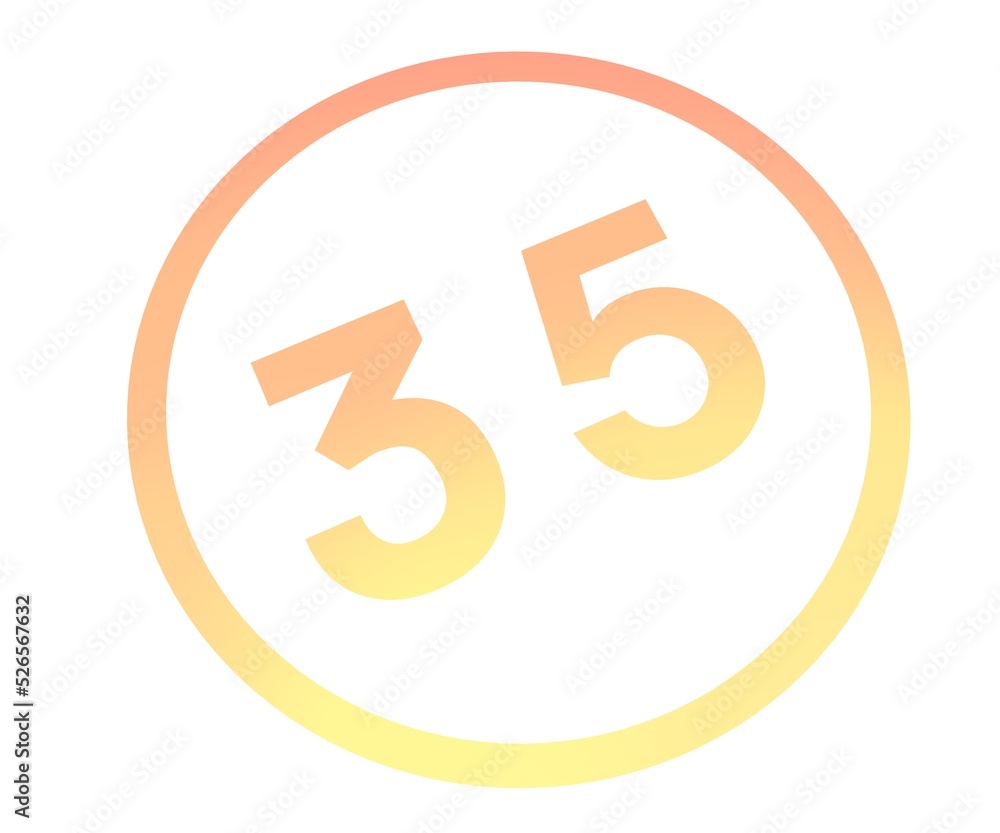 Poster colored number 35 in a circle from a gradient. enumeration and numbering.