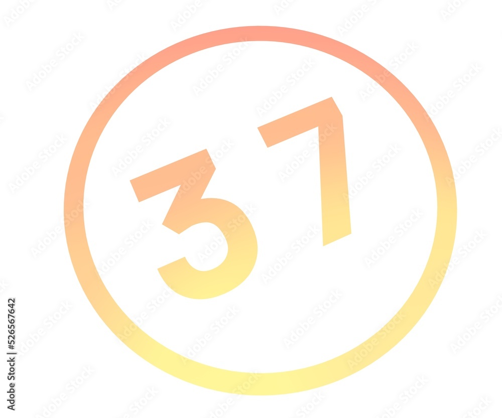 Poster colored number 37 in a circle from a gradient. enumeration and numbering.