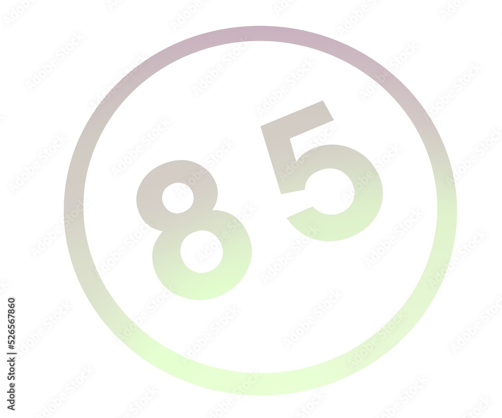 Poster colored number 85 in a circle from a gradient. enumeration and numbering.