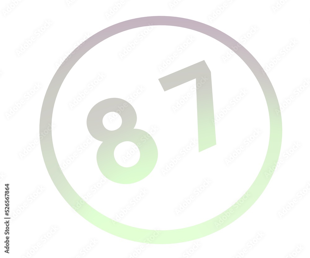 Poster colored number 87 in a circle from a gradient. enumeration and numbering.