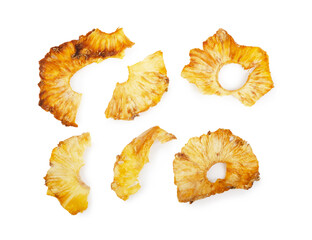 Top view of bunch of dried pineappleon isolated