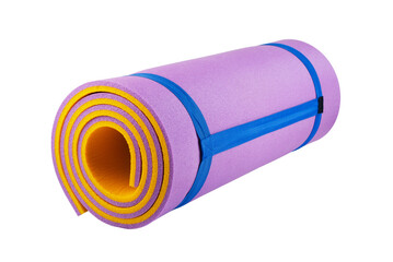 Purple roll yoga mat for sport in home isolated