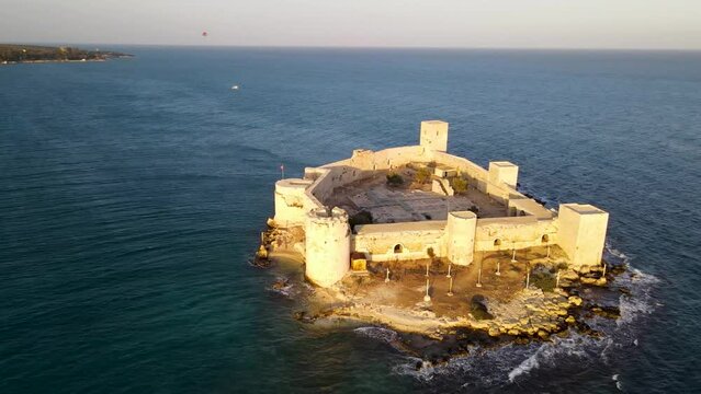 Aerial view of the maiden castle (Kiz Kalesi) in Mersin Turkey.