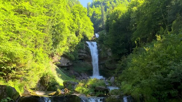 Waterfalls Giessbach in the Bernese Oberland, Switzerland. Giessbach waterfall flow to lake Brienz in Interlaken Switzerland. Giessbach Falls on Lake Brienz in the Bernese Oberland in Switzerland.