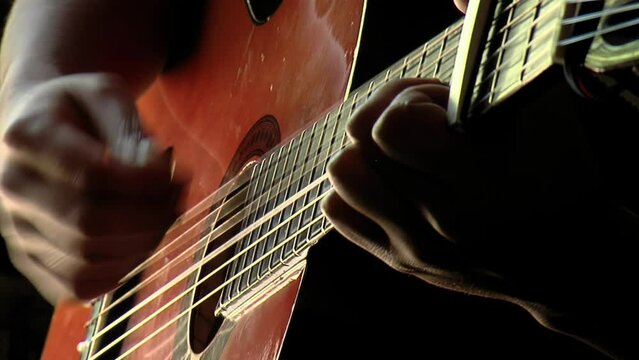 A Woman Playing Spanish Guitar. Close Up.