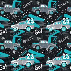 Abstract seamless cars pattern for boy on background. Childish style wheel auto repeated backdrop