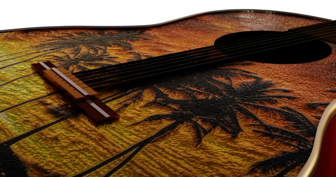 3D 4K Gitarre Instrument Saiten mit Palmen Urlaub