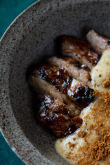 sliced gizzard with mushed potatos