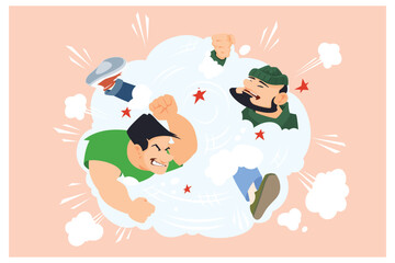 Fight in clouds of dust. Illustration for internet and mobile website.