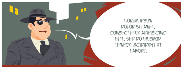 Spy in front of city. Illustration for internet and mobile website.