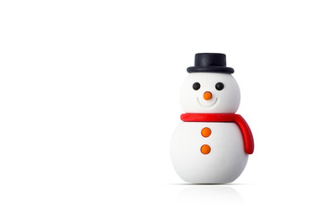 Snowman isolated on white background with shadow and reflection
