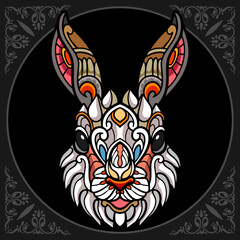 Colorful rabbit zentangle arts isolated on black background