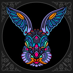 Colorful rabbit zentangle arts isolated on black background