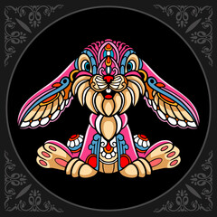 Colorful rabbit zentangle arts isolated on black background