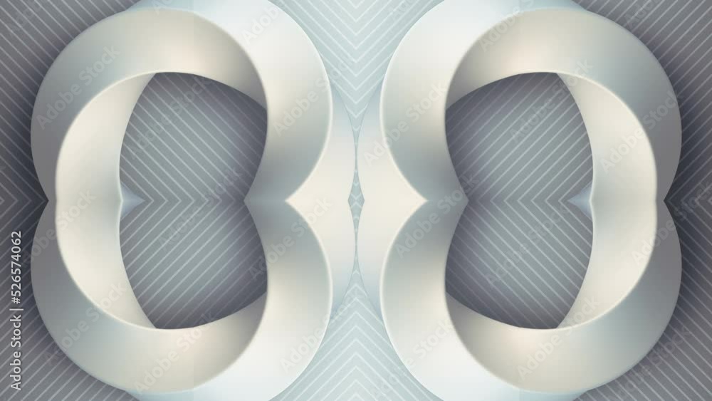 Poster digital seamless loop animation of a curved twisted white shapes symbolizing endless constant moveme