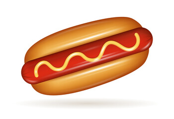 Realistic 3d Hot Dog  with Mustard. Vector illustration