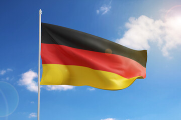 Obraz premium Flag of Germany on blue sky. 3d illustration.
