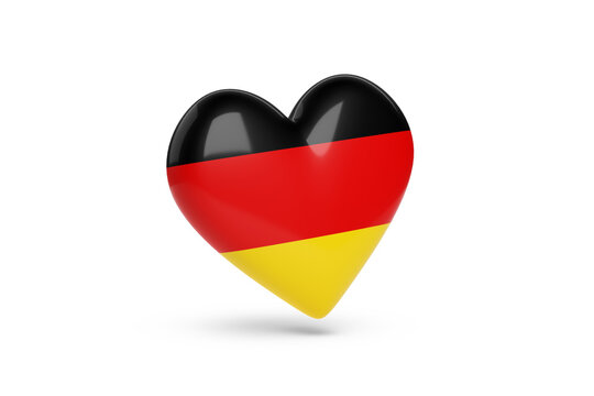 Heart with the colors of flag of Germany isolated on white background. 3d illustration.