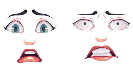 Woman face character avatar expression eye lips mouth emotions concept graphic design element illustration set