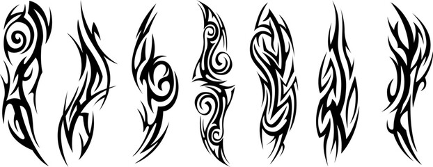 Vector tribal tattoo. Silhouette illustration. Isolated abstract element set.
