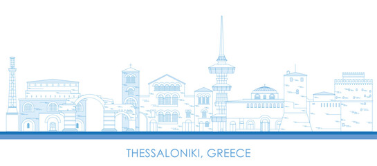 Outline Skyline panorama of city of Thessaloniki, Greece - vector illustration - obrazy, fototapety, plakaty