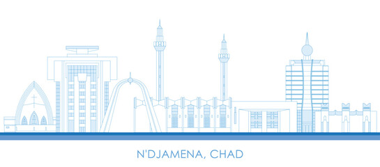 Outline Skyline panorama of city of N'djamena, Chad - vector illustration