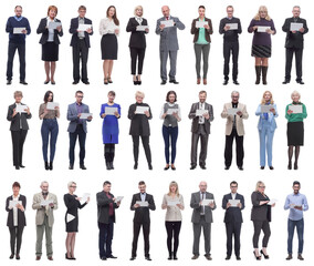 Fototapeta premium group of people holding tablet and looking into it
